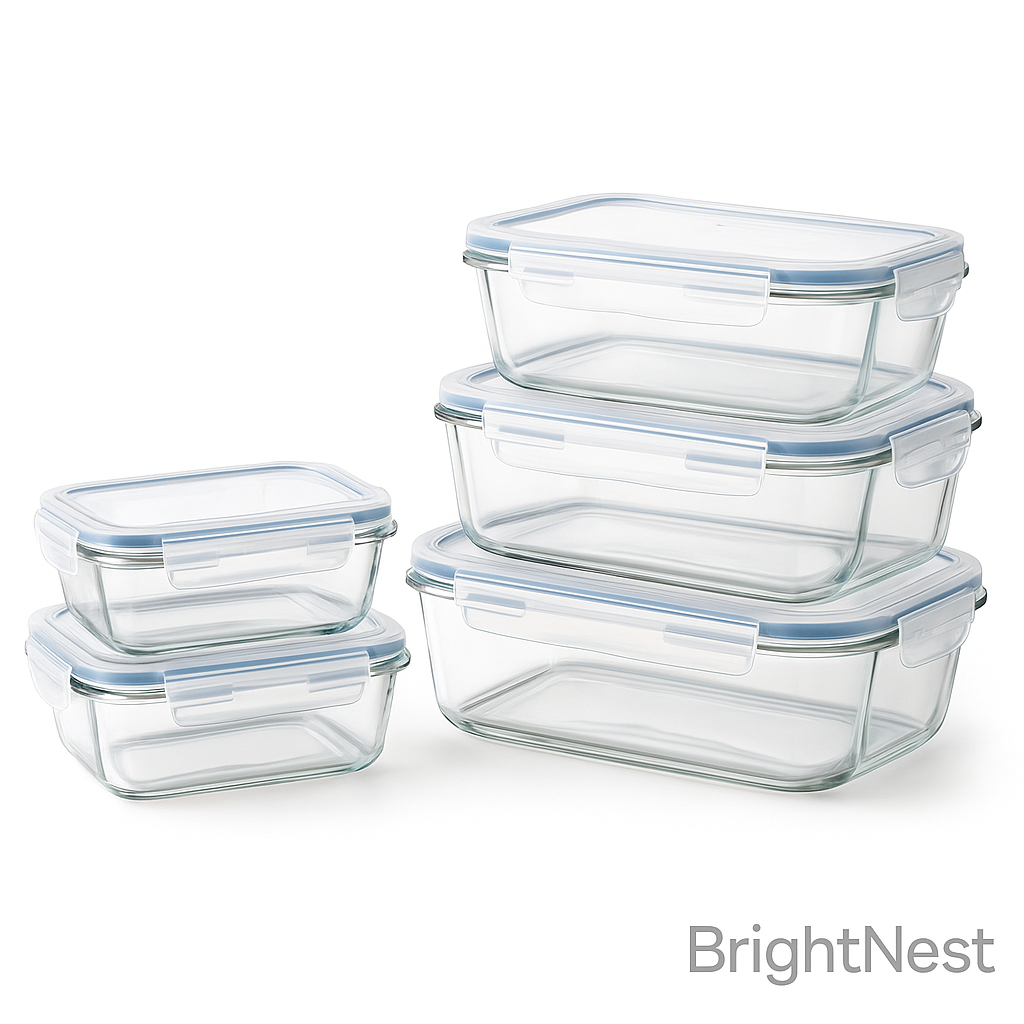 BrightNest Glass Food Storage Containers with Bamboo Lids, 10 Piece