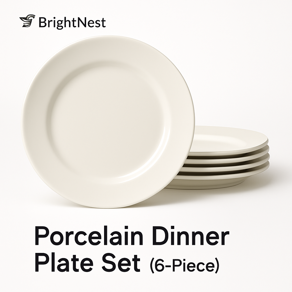BrightNest Porcelain Dinner Plate Set, 6 Piece