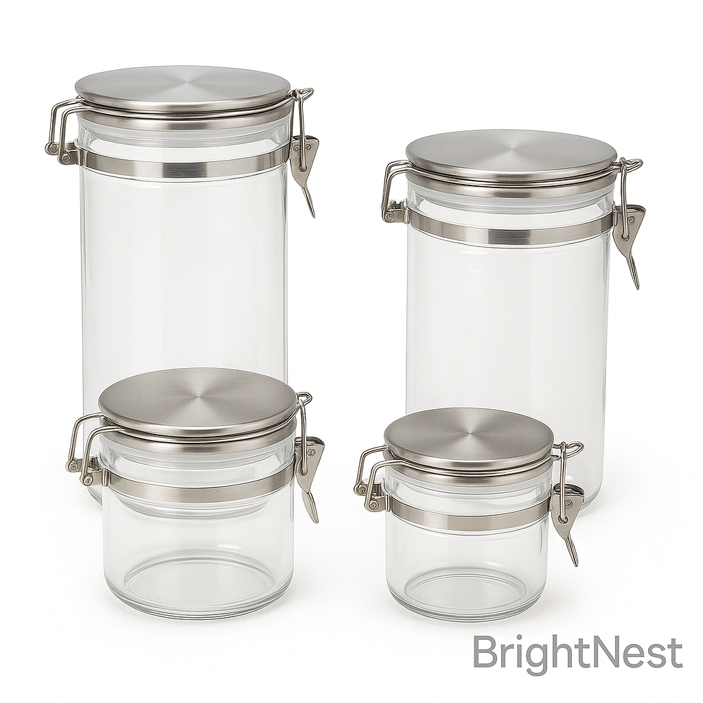 BrightNest Stainless Steel Kitchen Canisters with Lids, 4 Piece