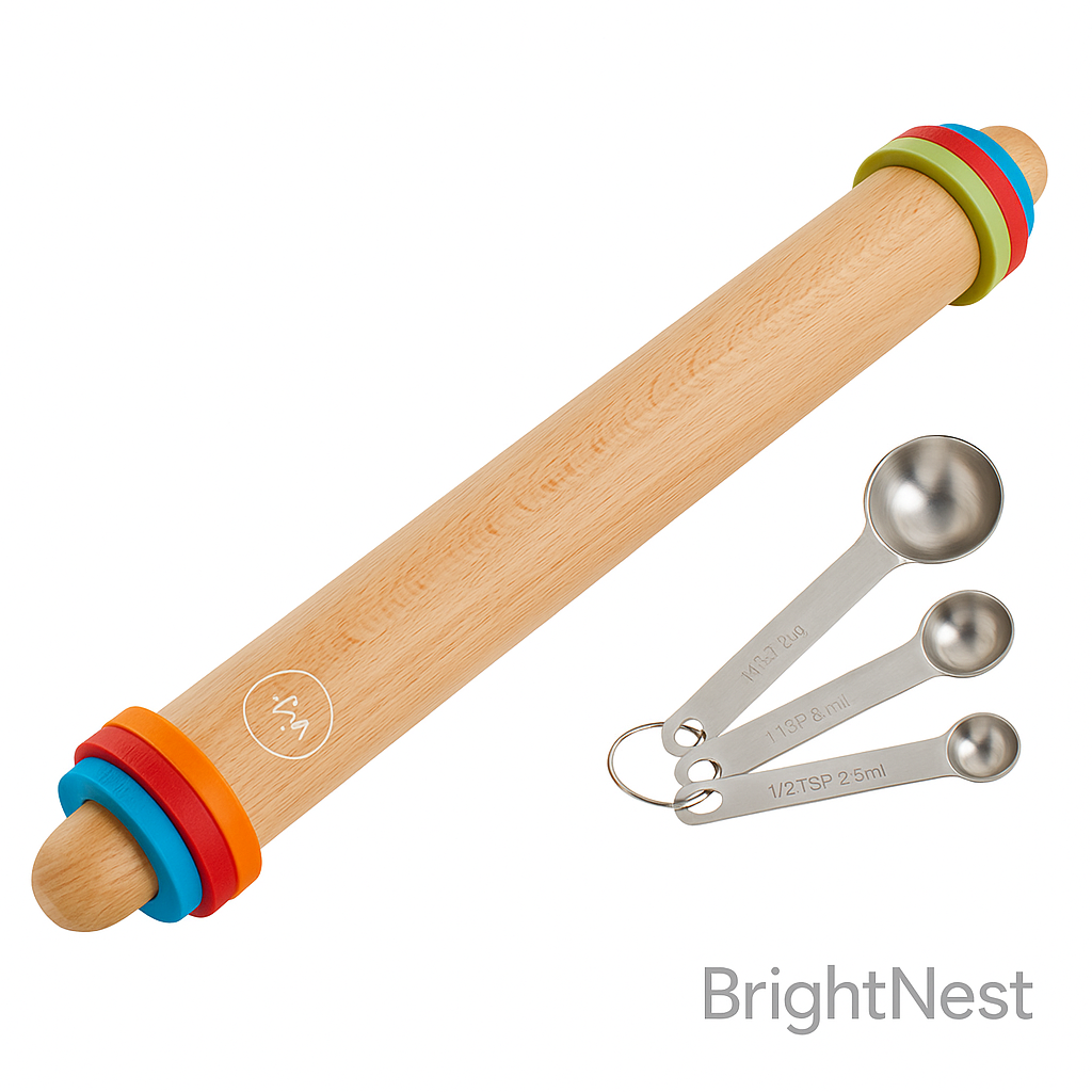 BrightNest Adjustable Rolling Pin with Thickness Rings